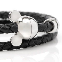 Mickey Silhouette Black Double Wrapped Leather Bracelet