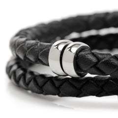 Mickey Silhouette Black Double Wrapped Leather Bracelet