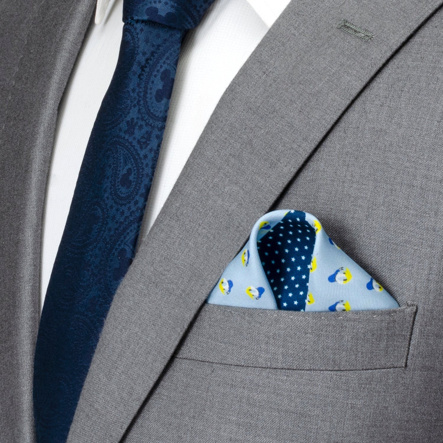  Cufflinks Donald Duck Blue Pocket Square - Default Title - Bonton