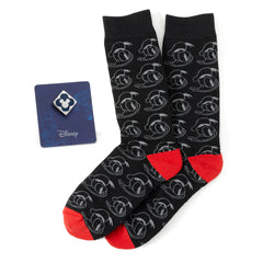 Donald Patterned Black Sock and Mickey Blue Lapel Pin Gift Set