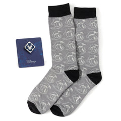 Donald Patterned Gray Sock and Mickey Blue Lapel Pin Gift Set