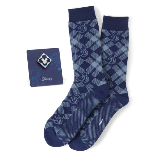 Donald Plaid Sock and Mickey Blue Lapel Pin Gift Set