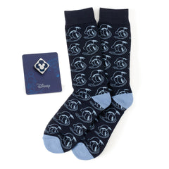 Donald Patterned Blue Sock and Mickey Blue Lapel Pin Gift Set