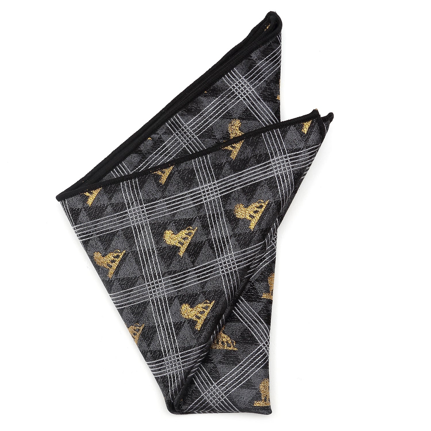  Cufflinks Lion King Pose Black Pocket Square - Default Title - Bonton