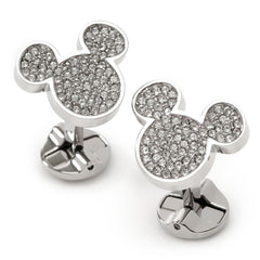 Stainless Steel White Pave Crystal Mickey Mouse Cufflinks