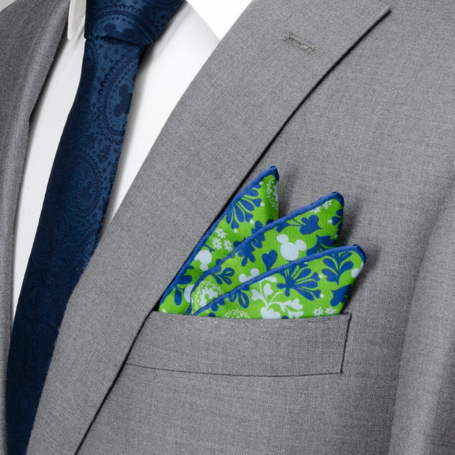  Cufflinks Mickey Floral Green Pocket Square - Default Title - Bonton