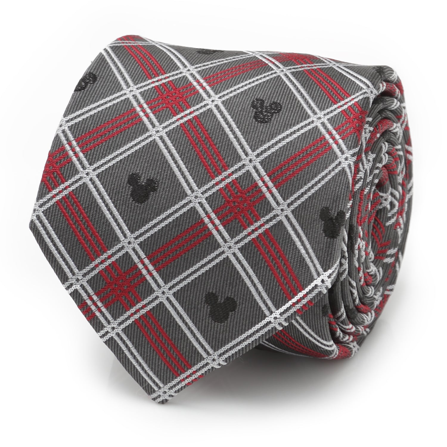  Cufflinks Mickey Mouse Holiday Plaid Gray Silk Men's Tie - Default Title - Bonton