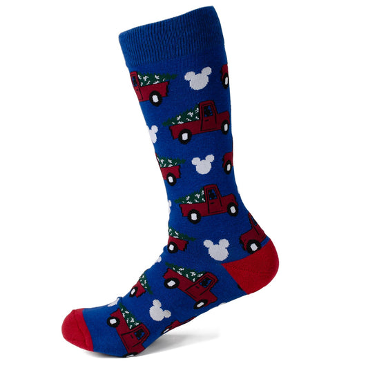 Mickey Holiday Truck Navy Sock and Mickey Blue Lapel Pin Gift Set