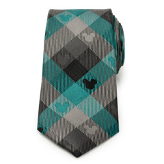 Mickey Silhouette Teal Plaid Men's Tie