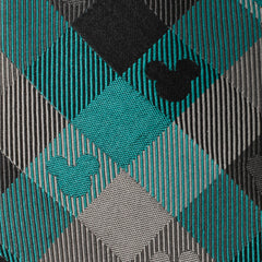 Mickey Silhouette Teal Plaid Men's Tie