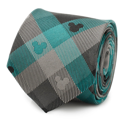 Mickey Silhouette Teal Plaid Men's Tie