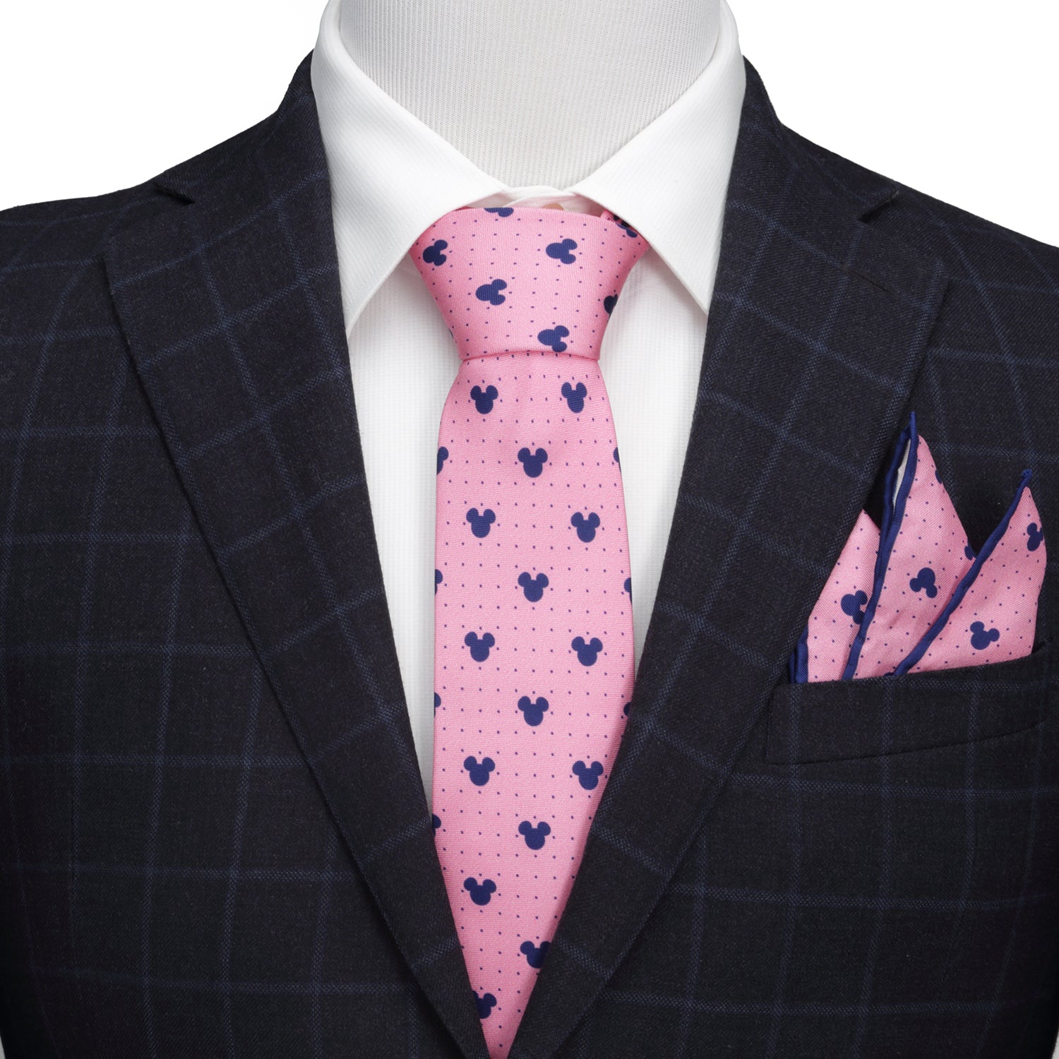  Cufflinks Mickey Mouse Dot Pink Tie and Pocket Square Gift Set - Default Title - Bonton