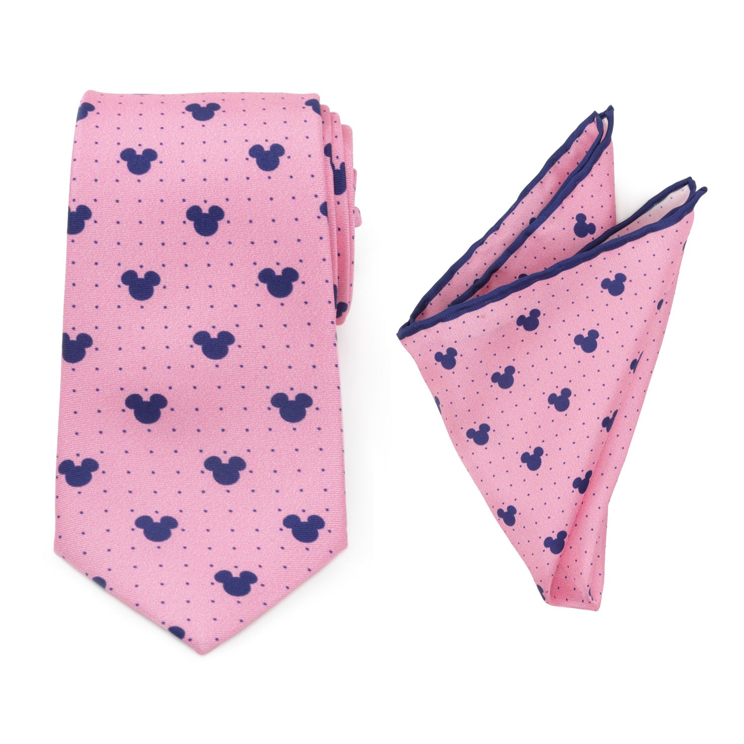  Cufflinks Mickey Mouse Dot Pink Tie and Pocket Square Gift Set - Default Title - Bonton