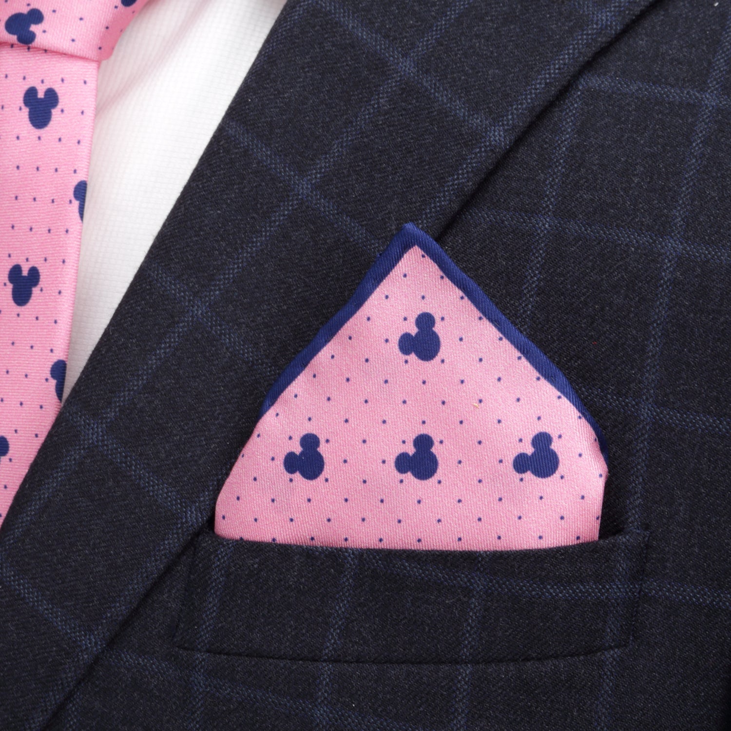  Cufflinks Mickey Mouse Dot Pink Pocket Square - Default Title - Bonton