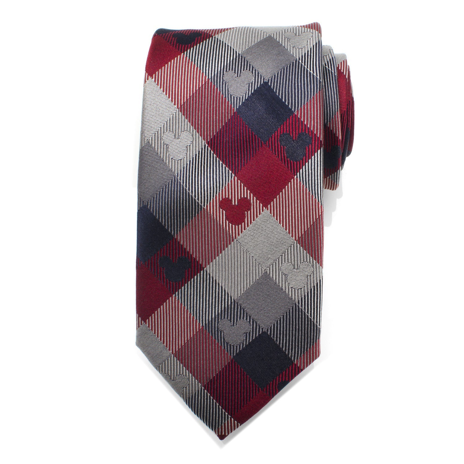  Cufflinks Mickey Mouse Red and Blue Plaid Men's Tie - Default Title - Bonton