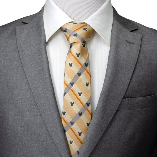 Mickey Silhouette Tan Plaid Tie