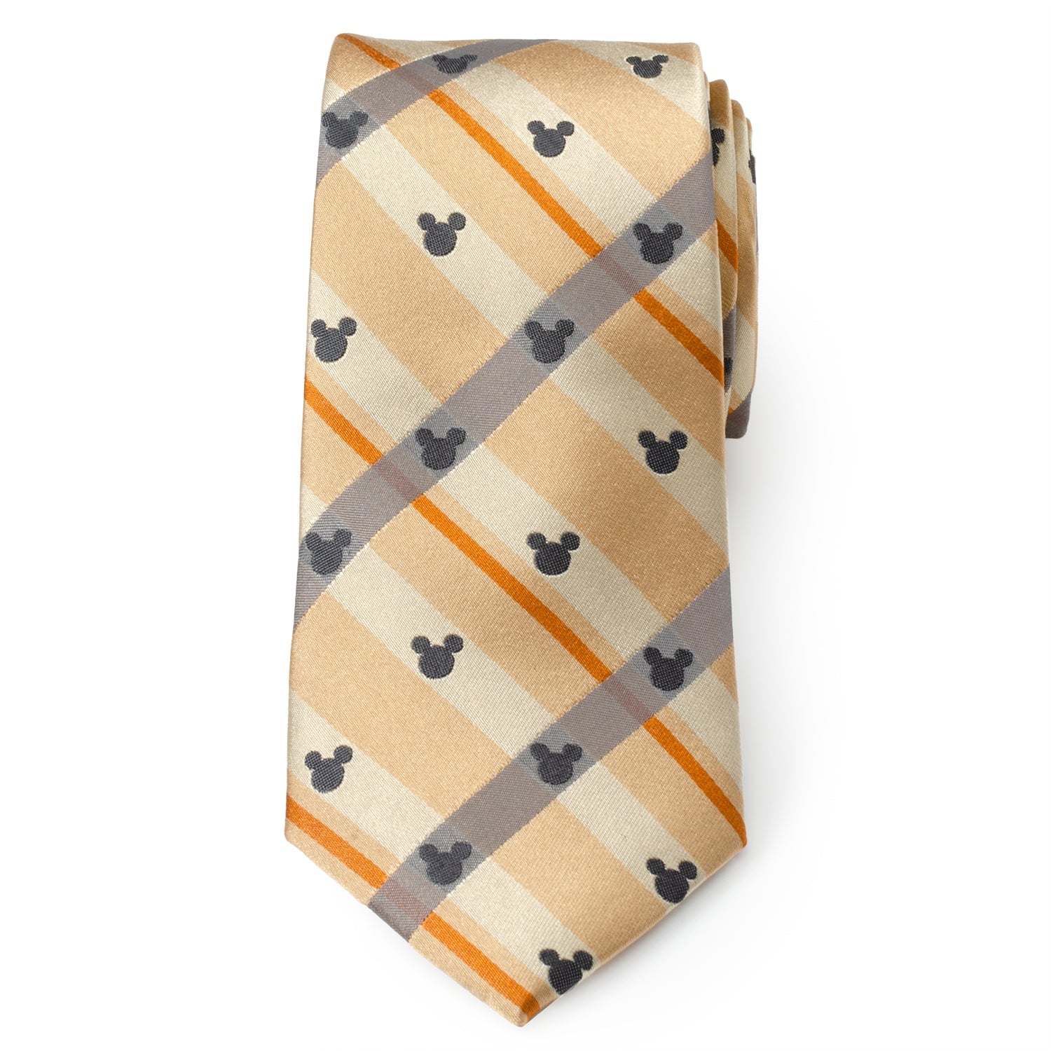  Cufflinks Mickey Silhouette Tan Plaid Tie - Default Title - Bonton