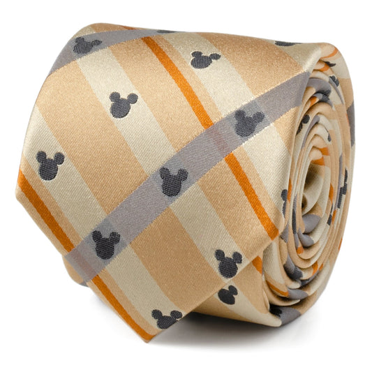 Mickey Silhouette Tan Plaid Tie