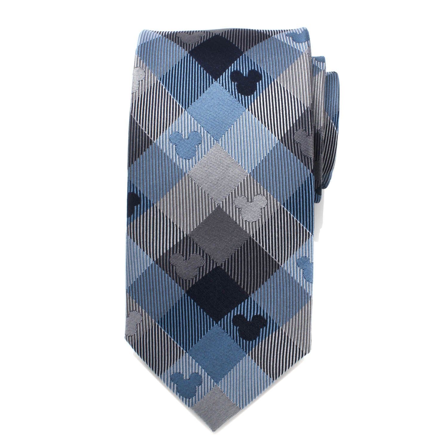  Cufflinks Mickey Mouse Blue Plaid Mens Tie - Default Title - Bonton