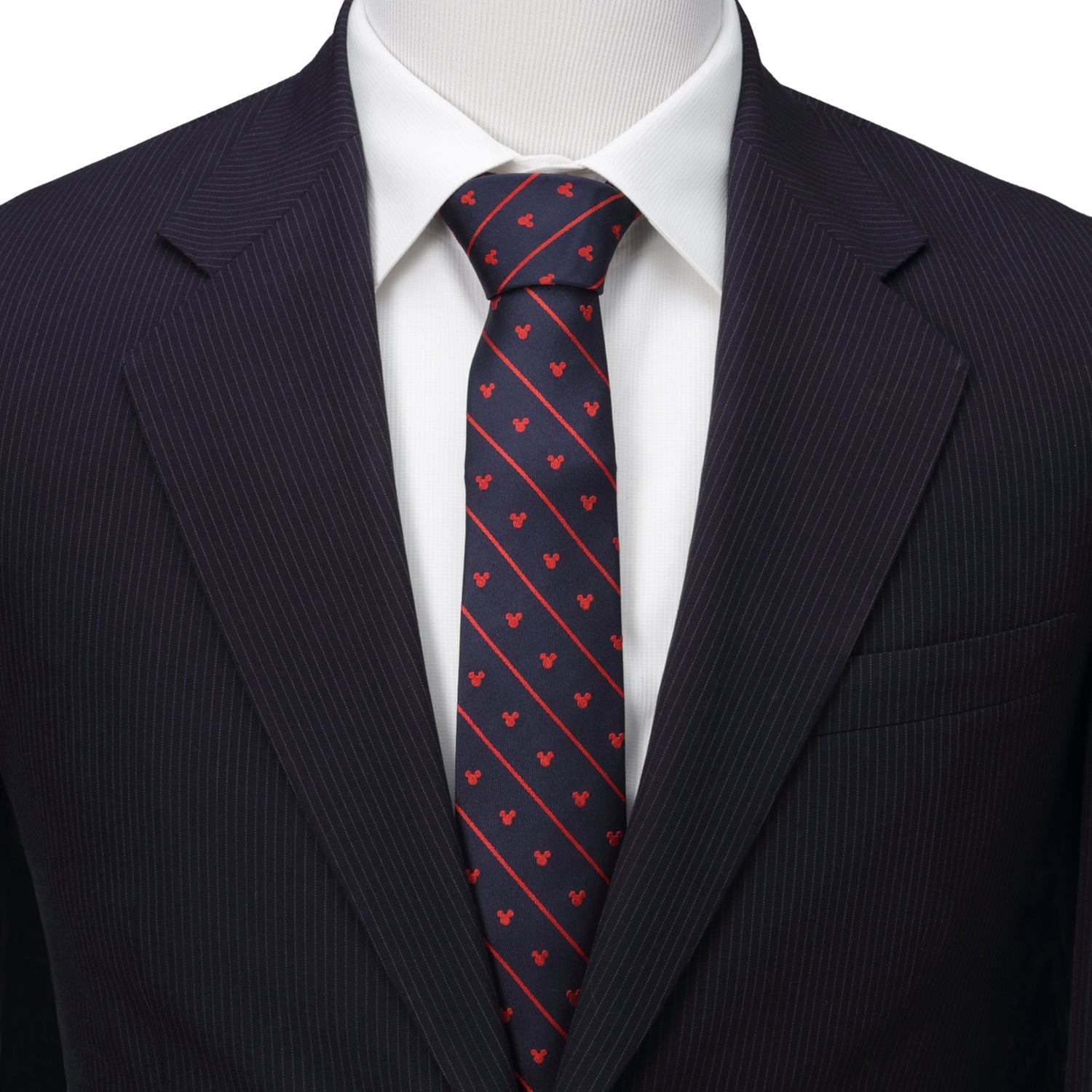  Cufflinks Mickey Mouse Navy Pinstripe Tie - Default Title - Bonton
