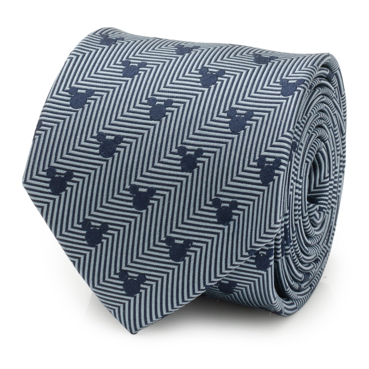  Cufflinks Mickey Silhouette Blue Herringbone Men's Tie - Default Title - Bonton