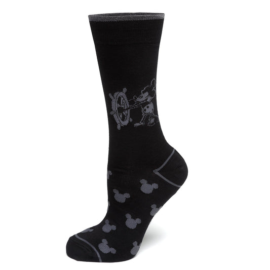 Mickey Steamboat Willie Sock and Mickey Blue Lapel Pin Gift Set