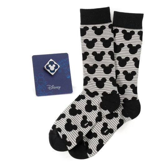 Mickey Stripe Gray Sock and Mickey Blue Lapel Pin Gift Set