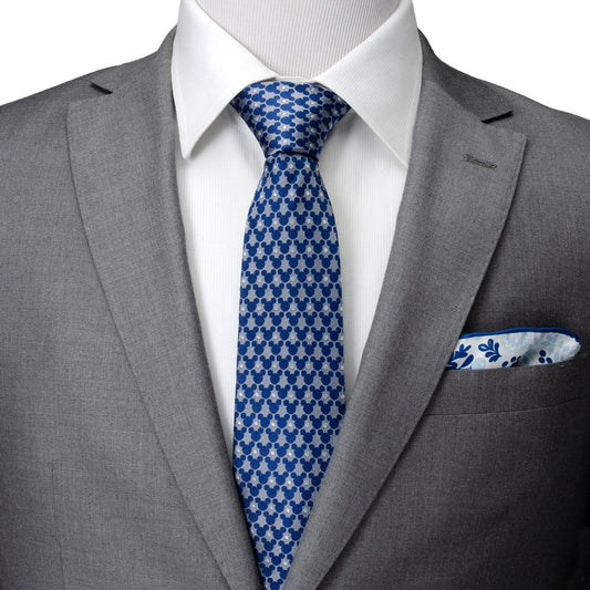 Mickey Silhouette Pattern Dot Blue Tie