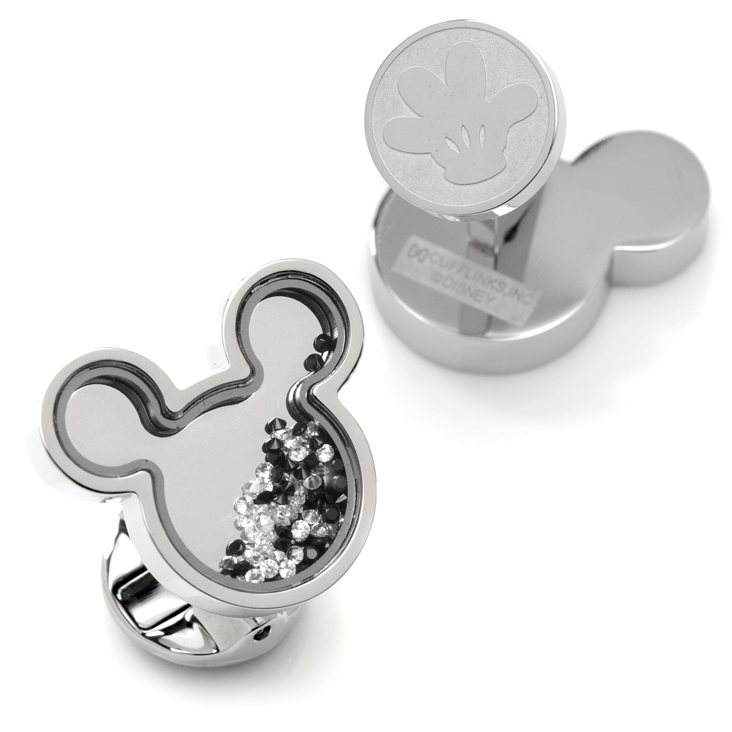  Cufflinks Mickey Silhouette Floating B/W Crystal Stainless Steel Cufflinks - Default Title - Bonton