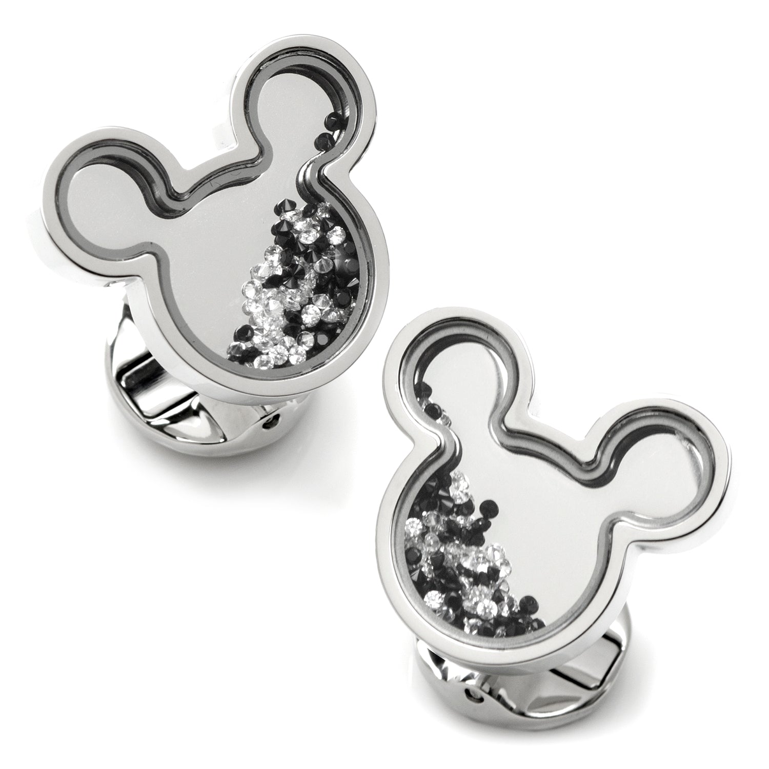  Cufflinks Mickey Silhouette Floating B/W Crystal Stainless Steel Cufflinks - Default Title - Bonton