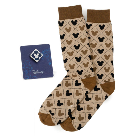 Mickey Tan Sock & Mickey Lapel Pin Set