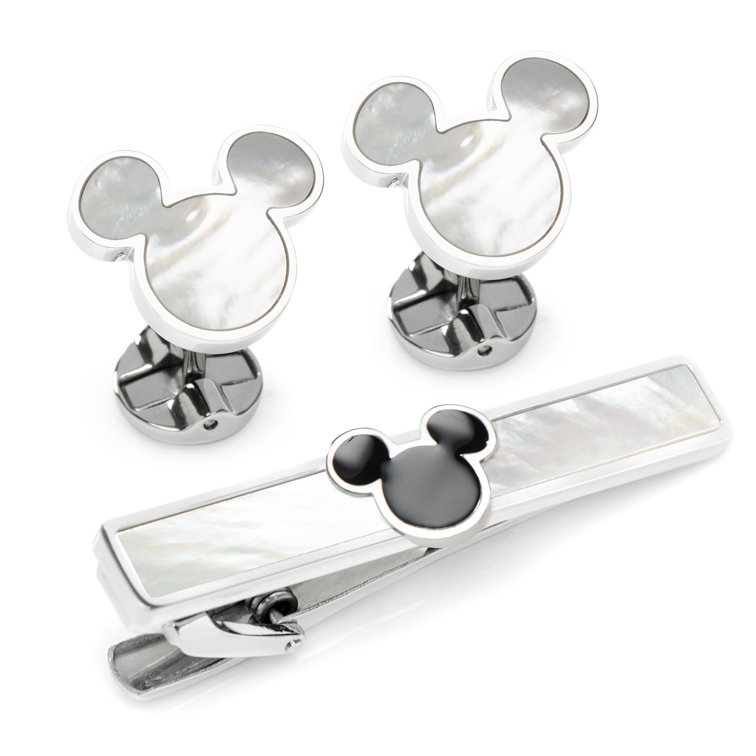  Cufflinks Mickey Mouse Mother of Pearl Cufflinks and Tie Clip Gift Set - Default Title - Bonton