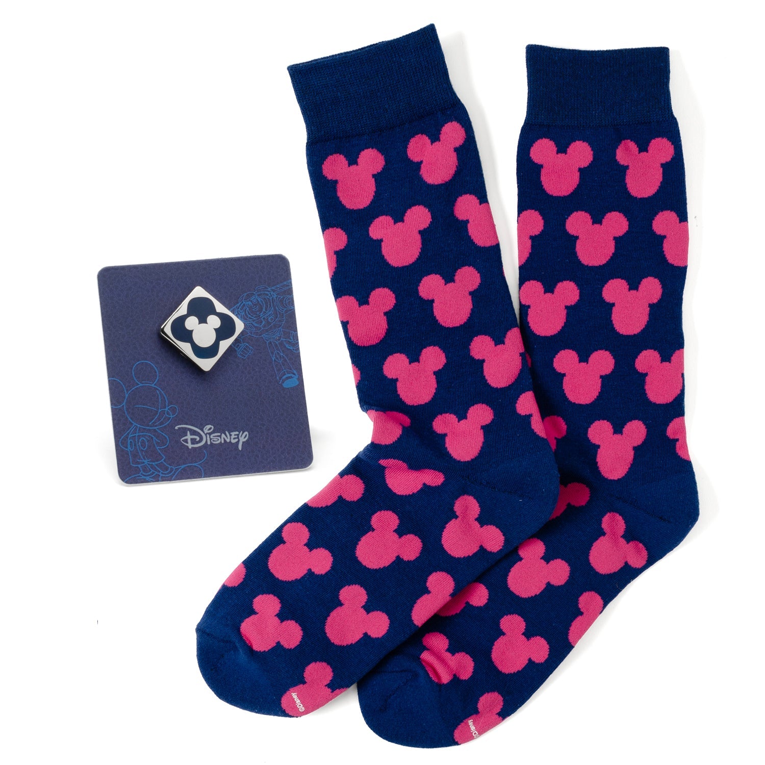  Cufflinks Mickey Silhouette Pink Sock and Mickey Blue Lapel Pin Gift Set - Default Title - Bonton