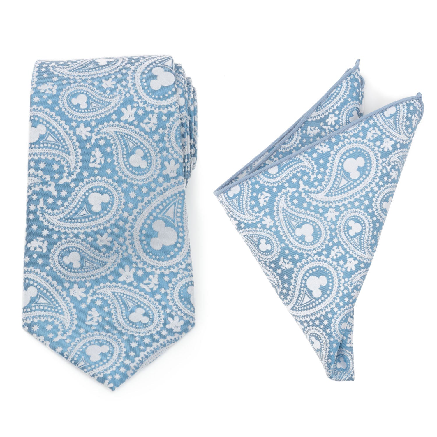  Cufflinks Mickey Mouse Teal Paisley Necktie and Pocket Square Gift Set - Default Title - Bonton