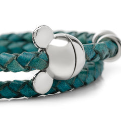 Mickey Silhouette Teal Double Wrapped Leather Bracelet