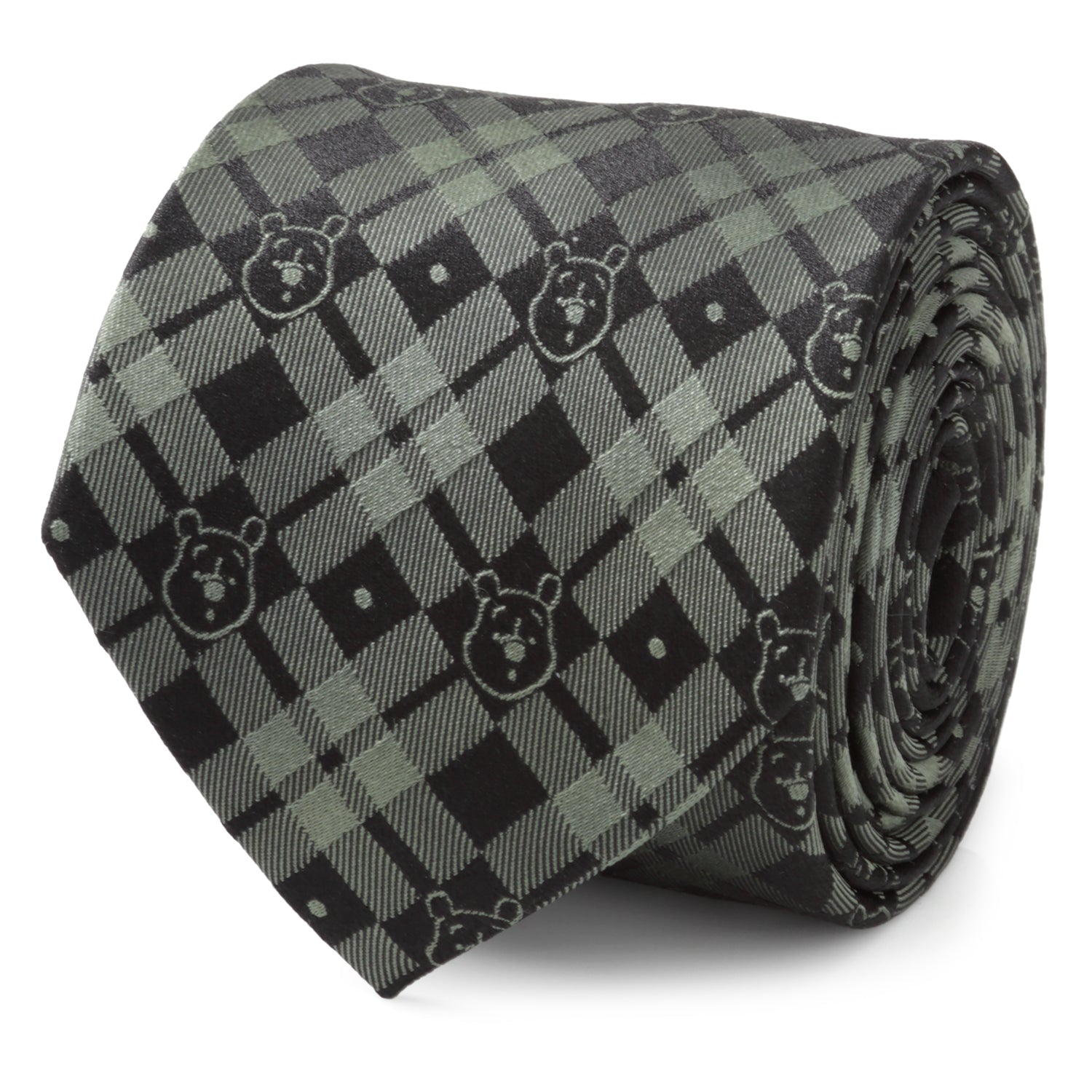  Cufflinks Winnie the Pooh Green Black Plaid Men's Tie - Default Title - Bonton