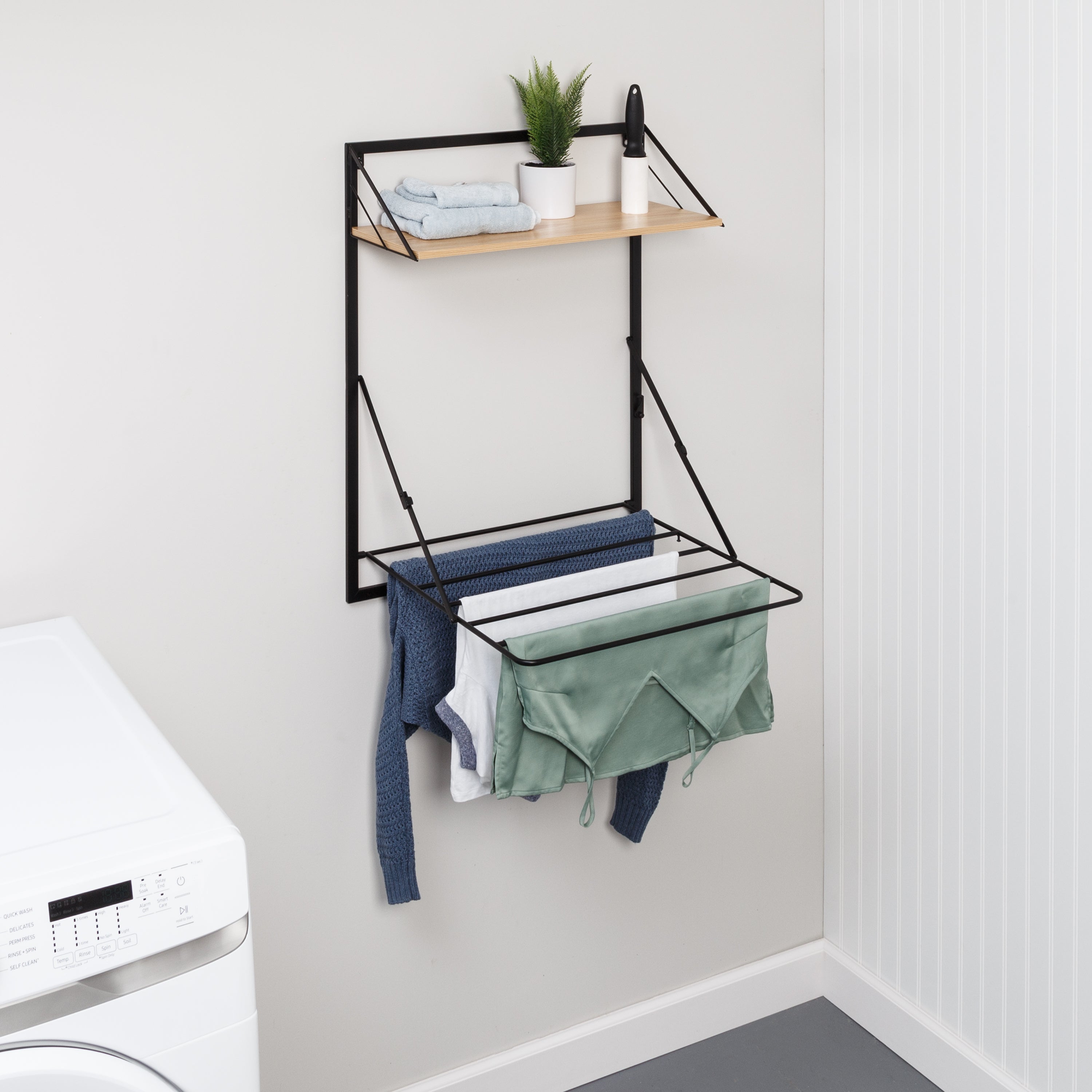  Honey-Can-Do Wall Mounted Drying Rack with Shelf for Small Laundry Room - Black - Bonton