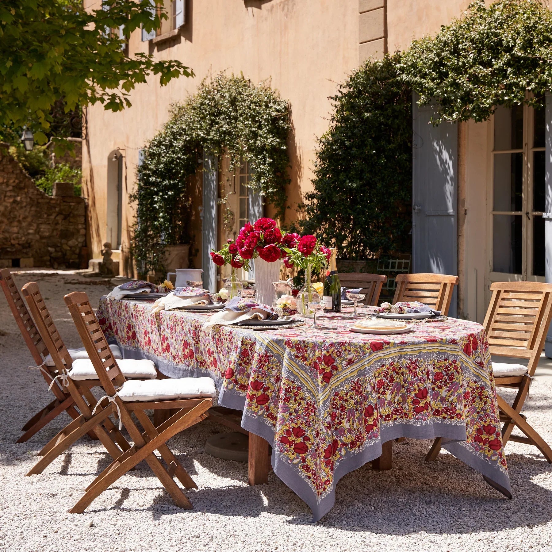  Couleur Nature Jardin Red/Grey Tablecloth - Red/Grey - Bonton