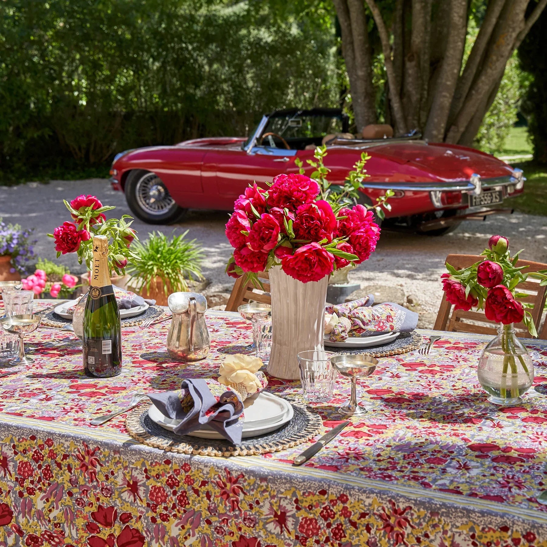  Couleur Nature Jardin Red/Grey Tablecloth - Red/Grey - Bonton