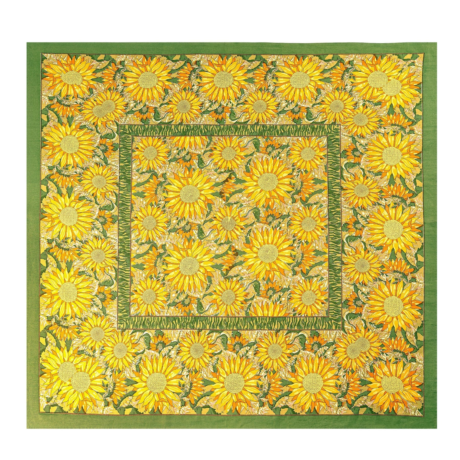  Couleur Nature Sunflower Yellow/Green Tablecloth - Yellow/Green - Bonton