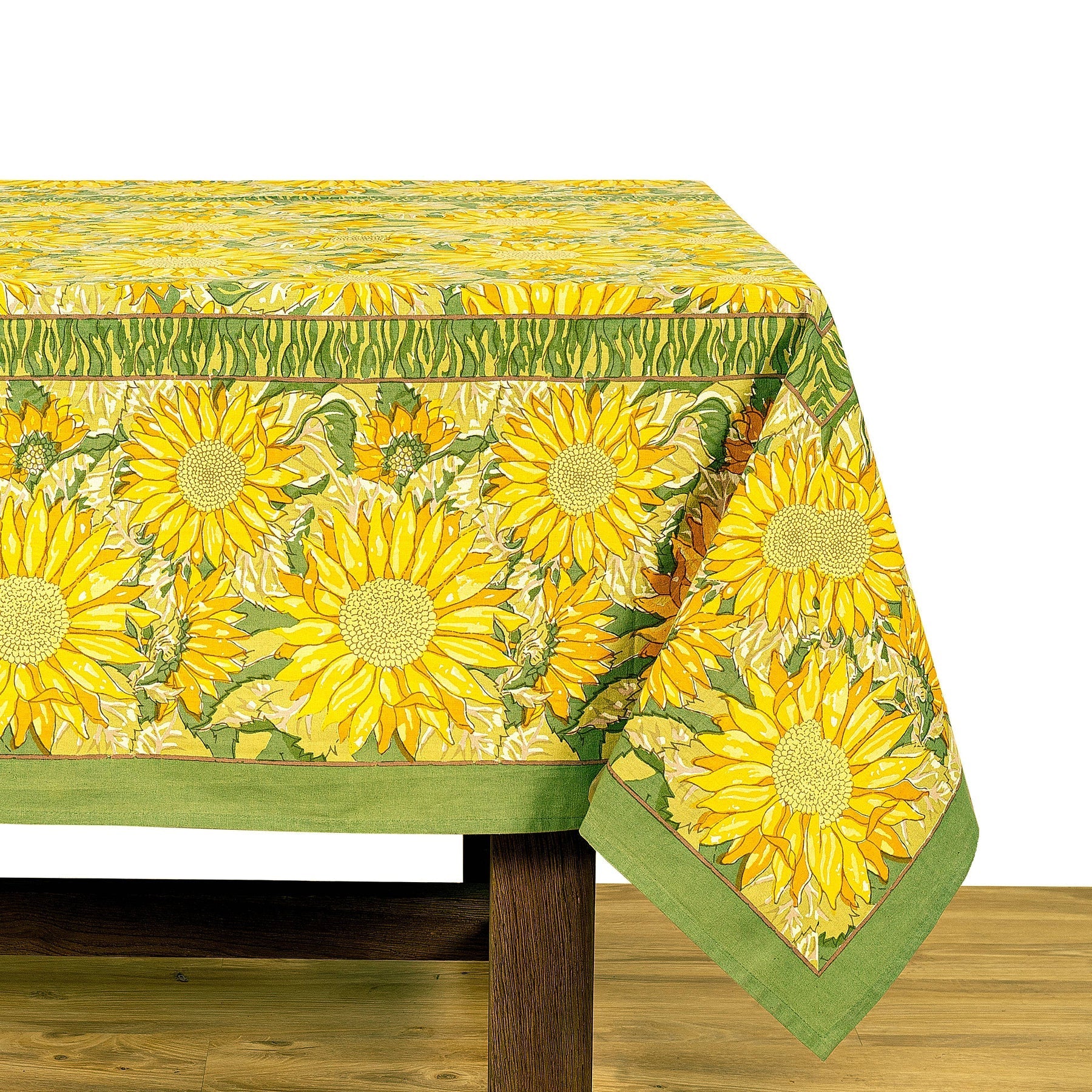  Couleur Nature Sunflower Yellow/Green Tablecloth - Yellow/Green - Bonton