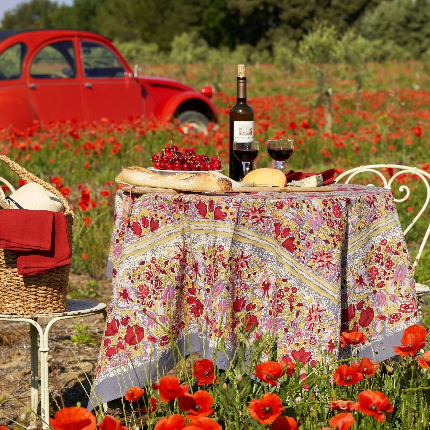  Couleur Nature Jardin Red/Grey Tablecloth - Red/Grey - Bonton