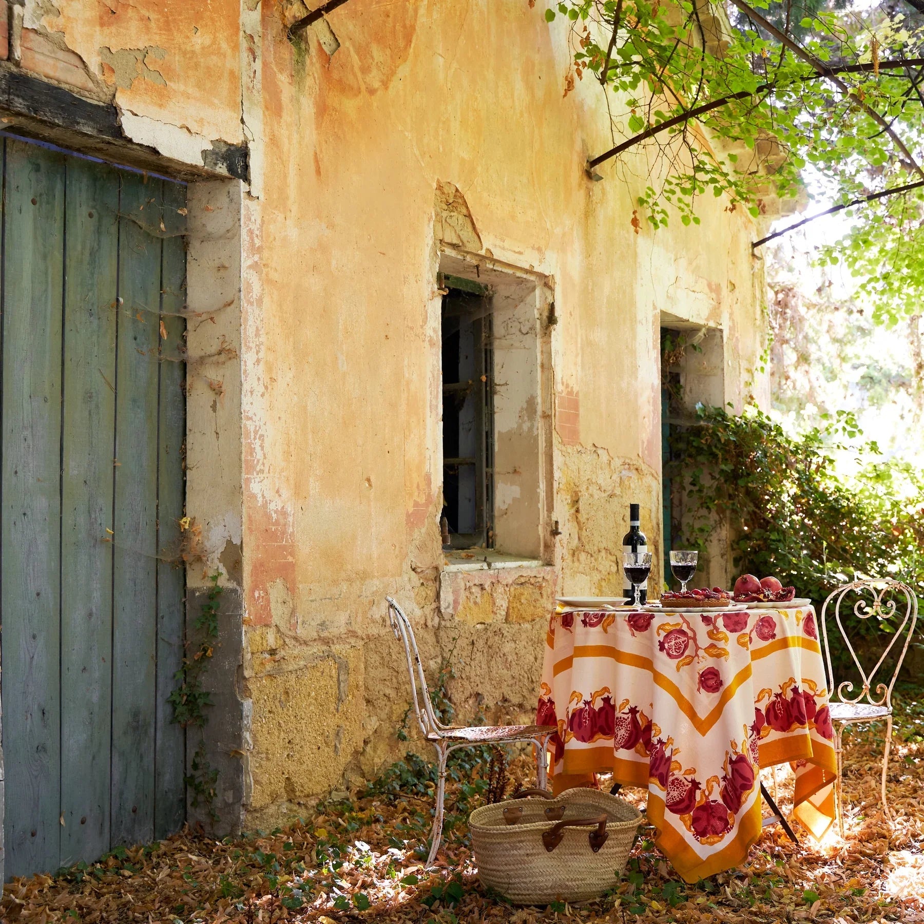  Couleur Nature Pomegranate Yellow/Red Tablecloth - Yellow/Red - Bonton