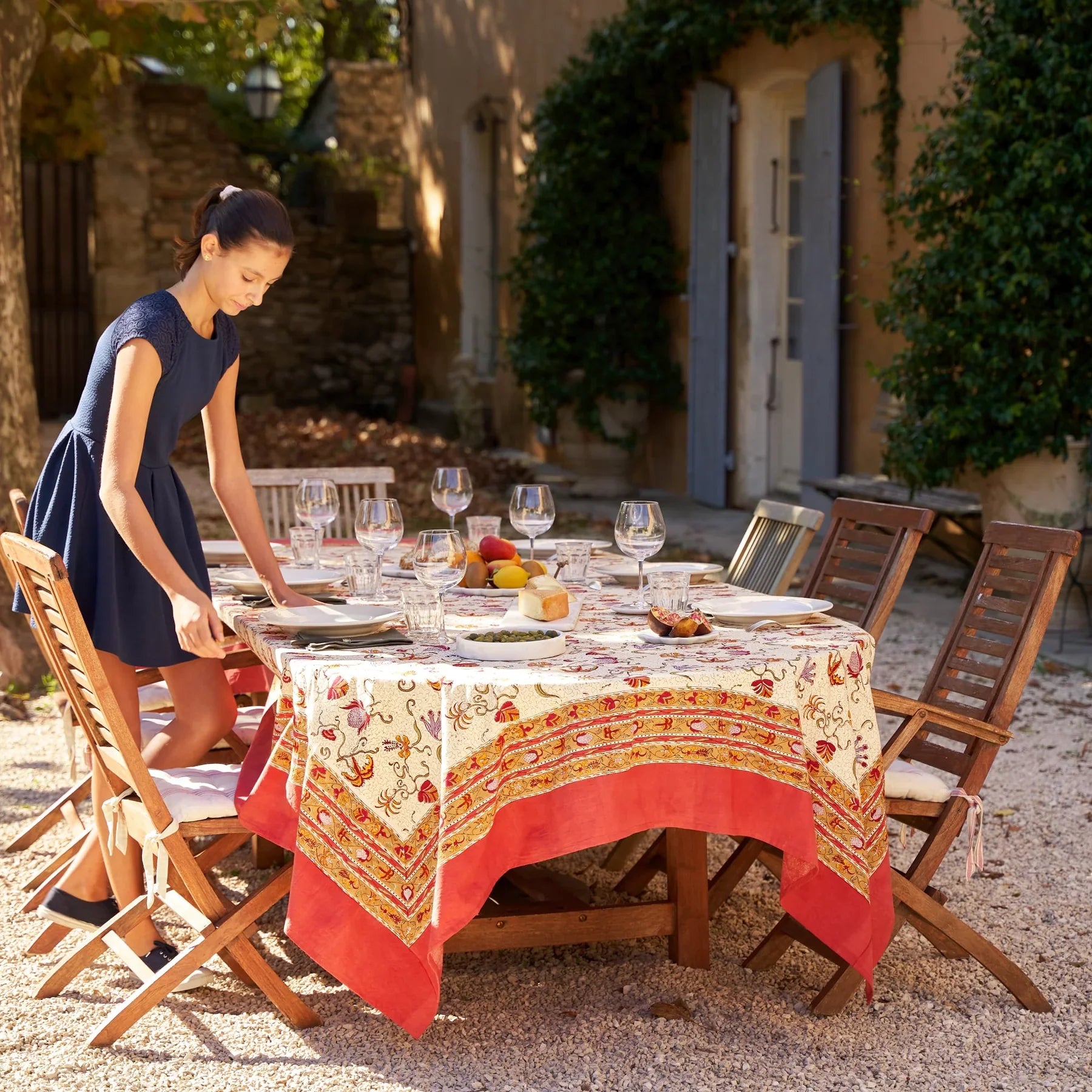  Couleur Nature Fleurs des Indes Tablecloth - Red/White - Bonton