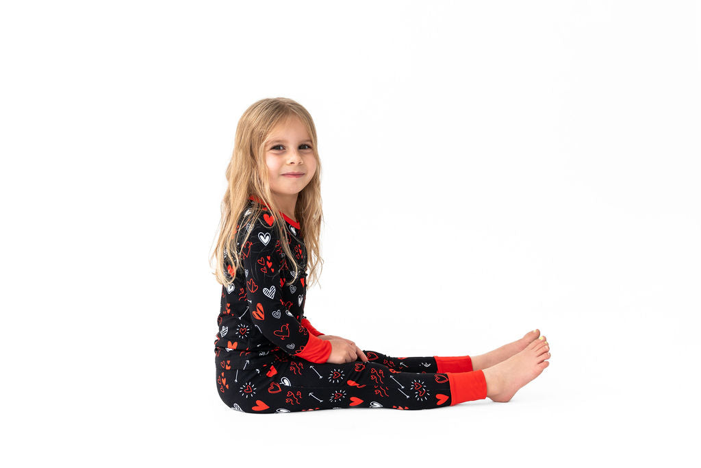  Laree + Co. Heart Doodles Red Bamboo 2-Piece Long Sleeve Set - 2T - Bonton