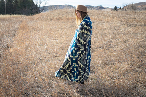 Andean Alpaca Wool Blanket - Blue Chakana by Alpaca Threadz