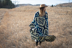 Andean Alpaca Wool Blanket - Blue Chakana by Alpaca Threadz