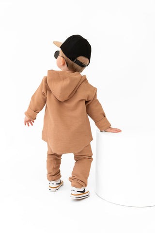 Umber Waffle Knit Hooded Pullover