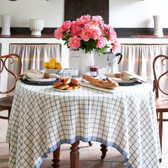 Windowpane  Blue & Natural Tablecloth