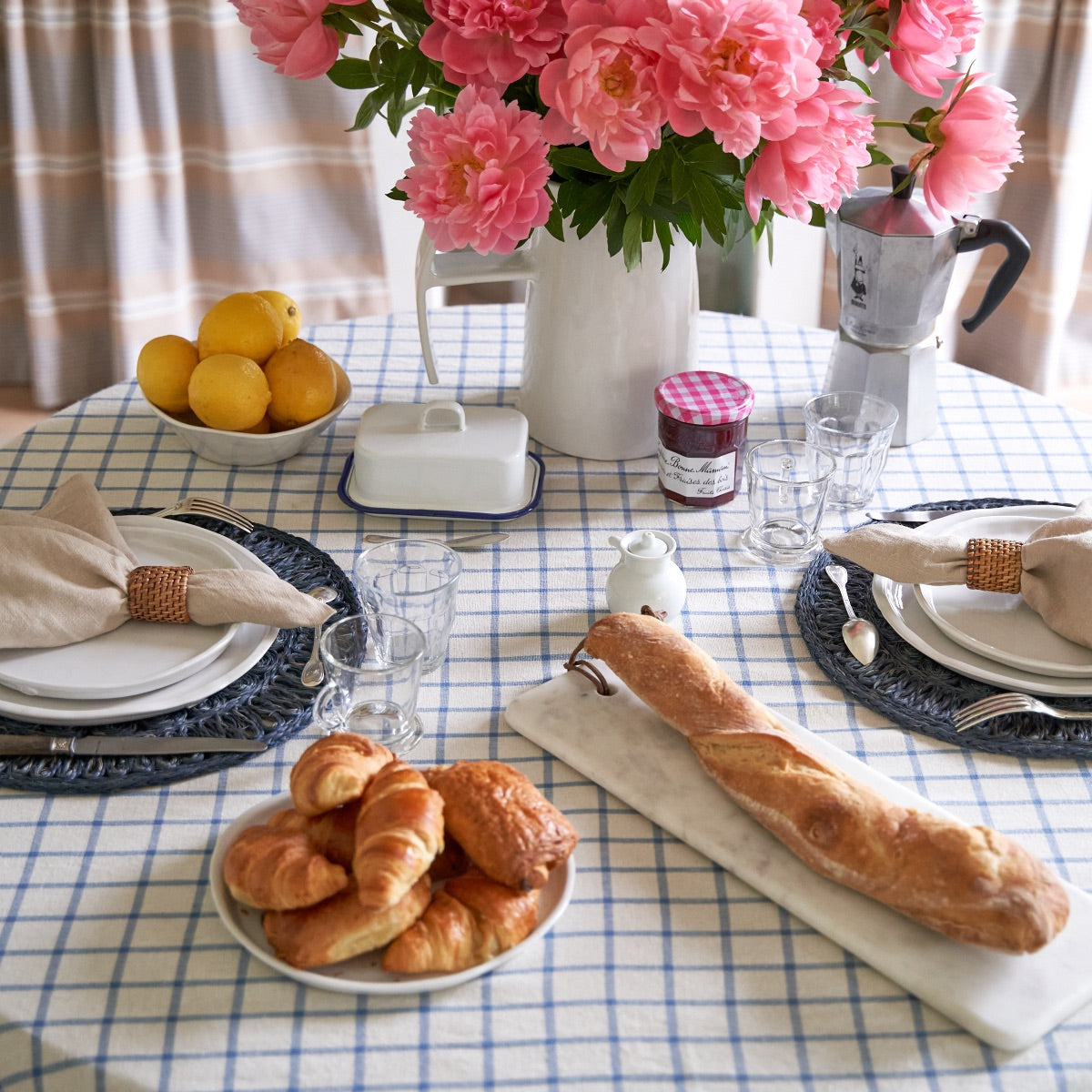  Caravan Windowpane  Blue & Natural Tablecloth - 60x60 - Bonton